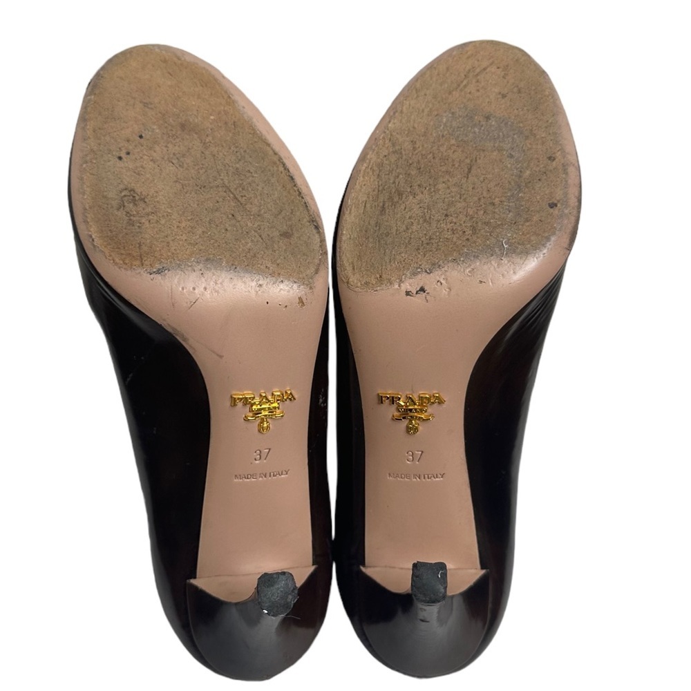 Prada Spazzolato Fume Brown Platform Pumps Peep Toe Rare Sz US 37 EUC $550 - Picture 16 of 16